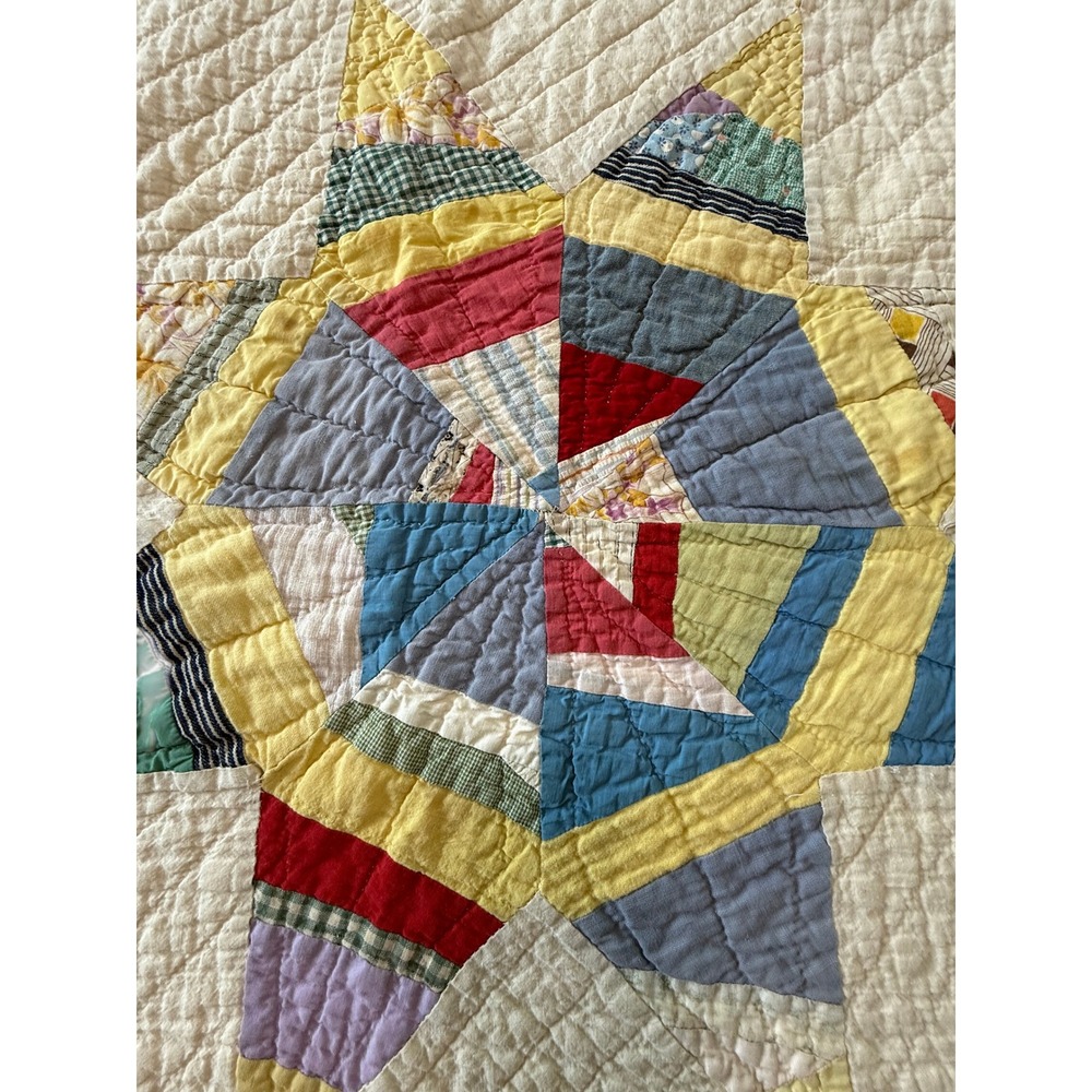 Vintage Handmade Patchwork Quilt Spider Web Wagon Wheel Feed 1930s sack Cotton - Picture 10 of 15